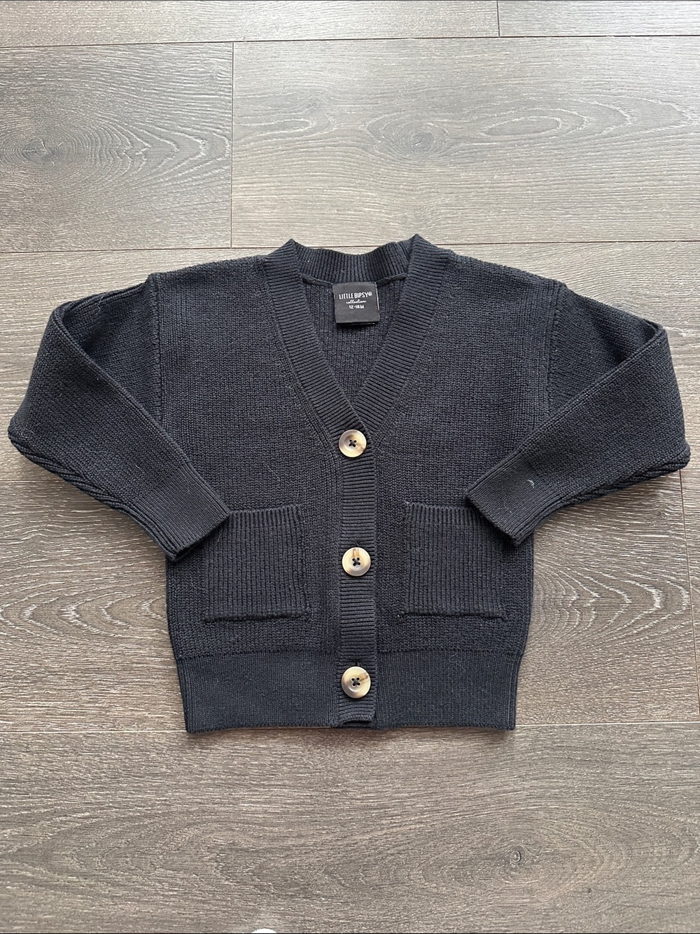 Little Bipsy Black V-Neck Knit Cardigan with Pockets
